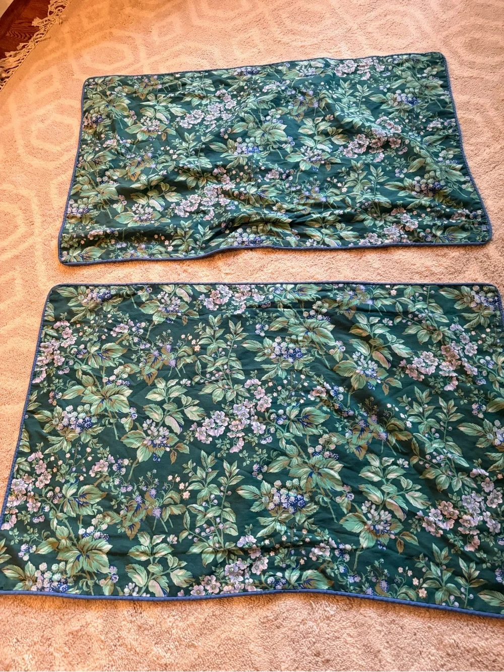 Laura Ashley Set Of 2 Bramble Berry King Pillow Shams Green Blue Cottage Floral